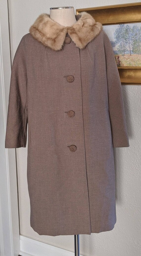 Custom Wool Coat Mink Collar Taupe Lined Beautiful