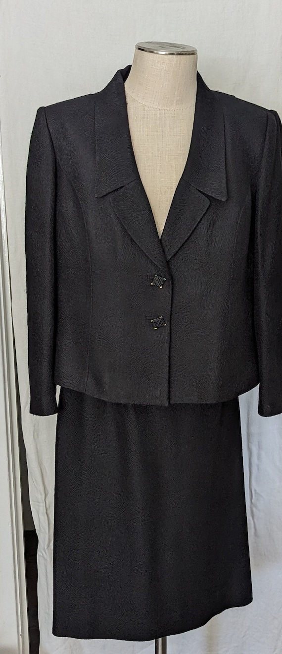 Vintage Albert Nipon Black Wool Blend Skirt Suit … - image 2