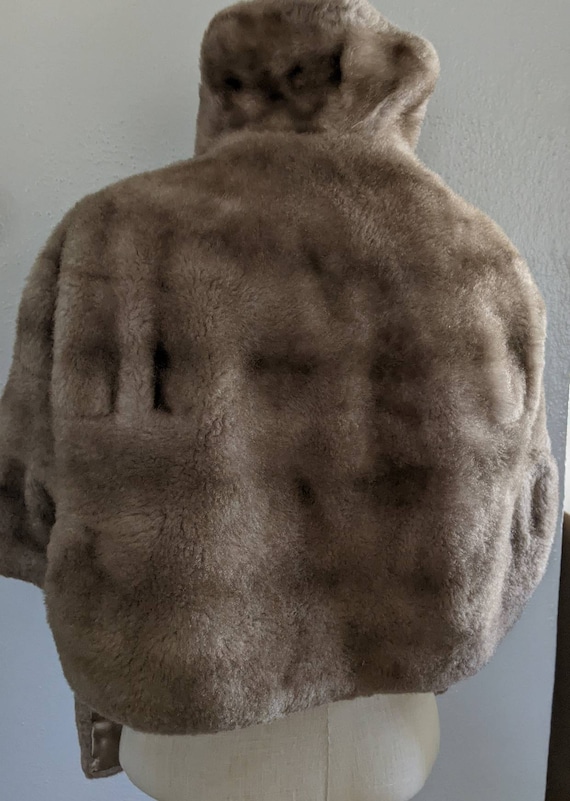 Faux Fur Short Shrug Stole Cape Wrap Jacket Satin… - image 7