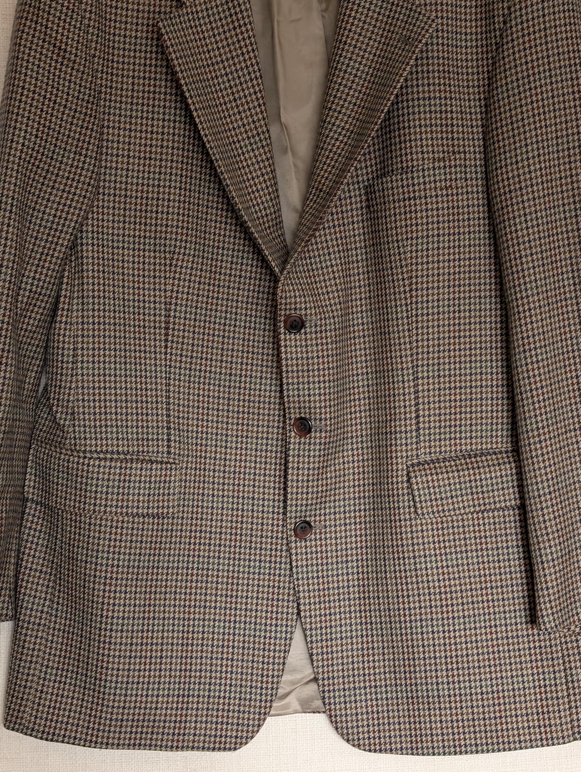 Vintage Chaps Ralph Lauren Wool Houndstooth Jacket, Tan Brown 46T