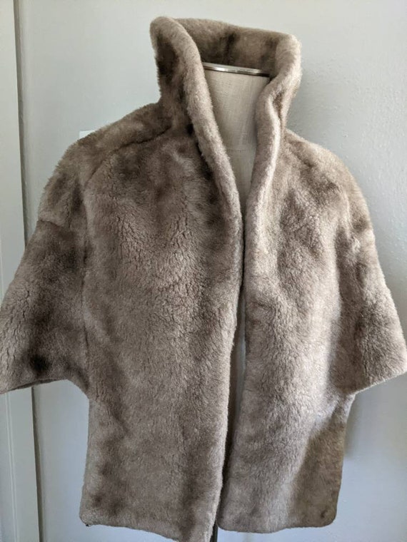 Faux Fur Short Shrug Stole Cape Wrap Jacket Satin… - image 6