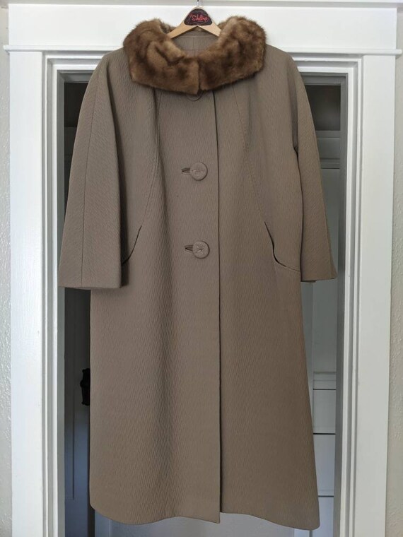 Forstmann Wool Coat with Mink Collar Taupe Tan 19… - image 6