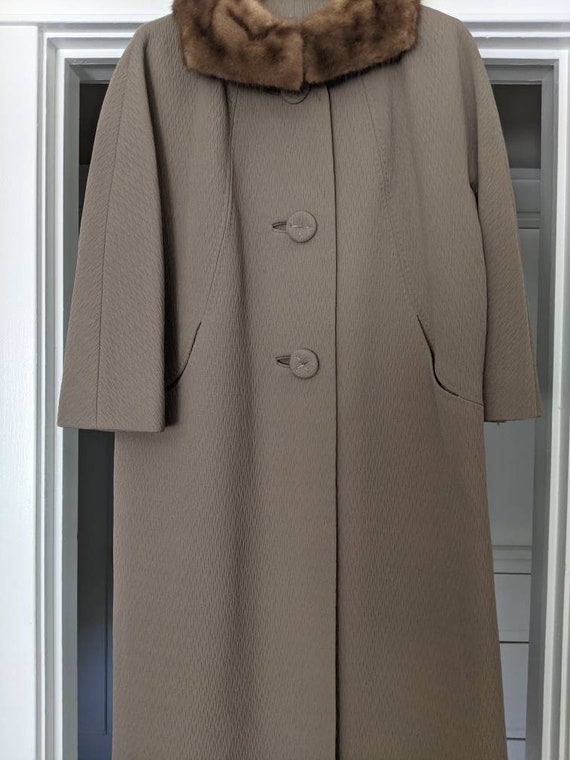 Forstmann Wool Coat with Mink Collar Taupe Tan 19… - image 5