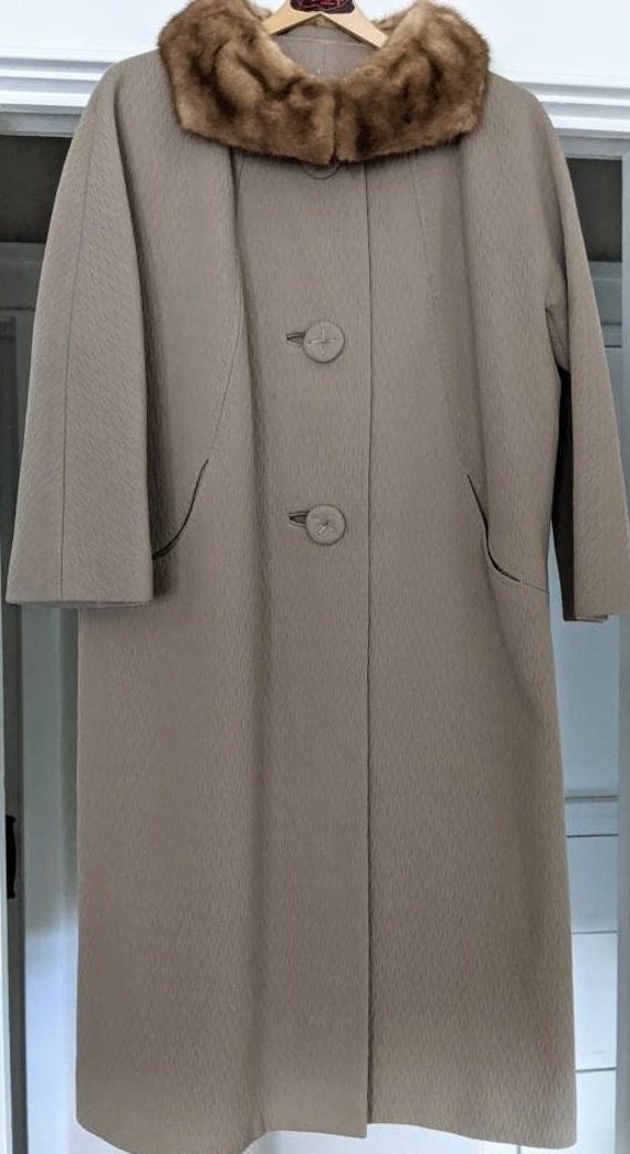 Forstmann Wool Coat with Mink Collar Taupe Tan 196