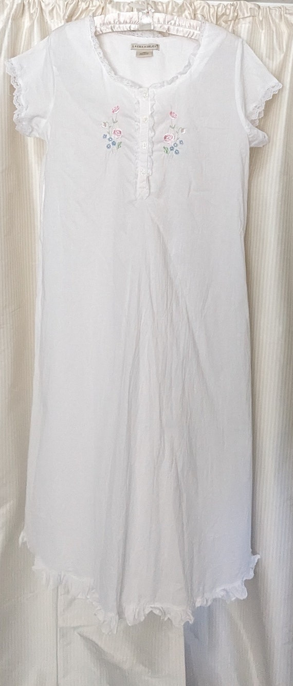 Laura Ashley Vintage Long Nightgown Lace Trim Emb… - image 1