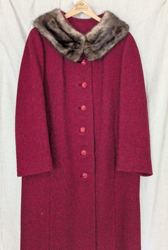 Vintage Roter Wollmantel Nerzkragen Größe Small Size Satinfutter