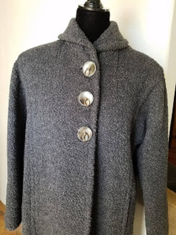 Forstmann Gray Wool Boucle Long Coat Size Medium