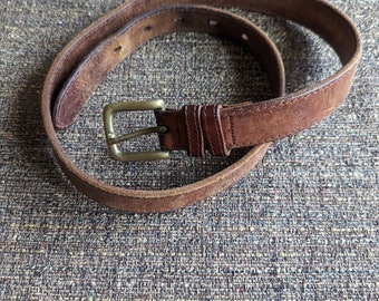 English Hand Waxed Bridle Leather Brown Belt Womens Western Bohemian  1 in Wide Brass Buckle 36in