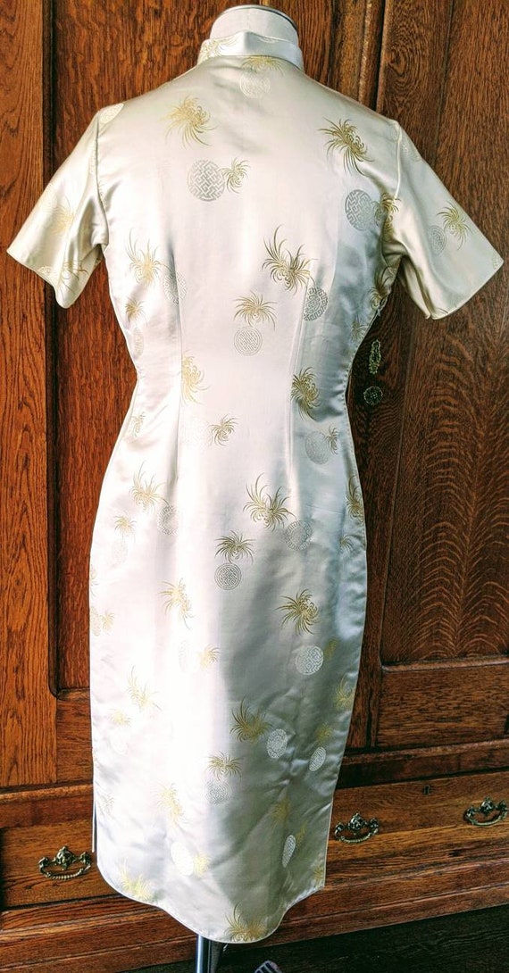 Vintage Gold Cheongsam, Silk Wiggle Dress, Qipao … - image 4