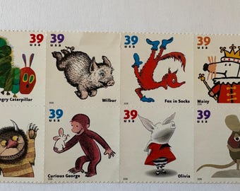 Juego de 8 sellos con animales de libros infantiles favoritos (USPS, 2006)
