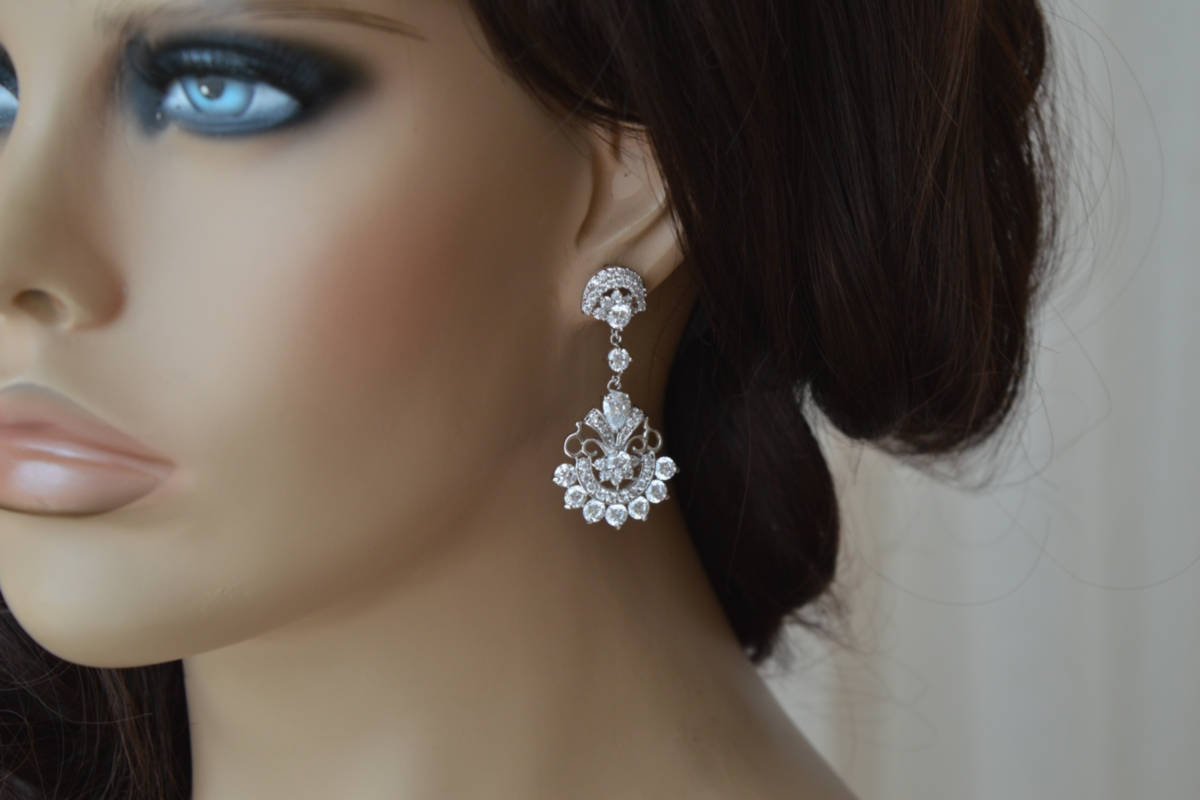 Bridal Earrings Bridal Jewelry Cubic Zirconia Earrings | Etsy