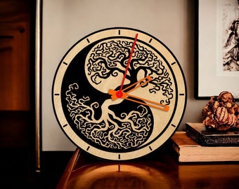 Ying yang clock/ Wooden wall clock/