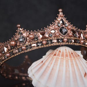 Black crystal tiara, full wedding tiara, vintage crown, black crown, bridal tiara, full tiara, bronze tiara.