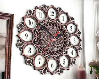 Mandala clock/ Wooden wall clock/ mandala/ 3D mandala clock/ wooden decor.