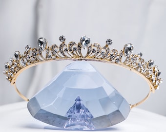 Tiara nupcial de cristal, accesorio dorado para el cabello de novia