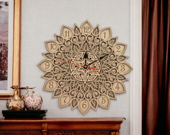 Mandala clock, Wooden wall clock, mandala, 3D mandala clock, wooden decor.