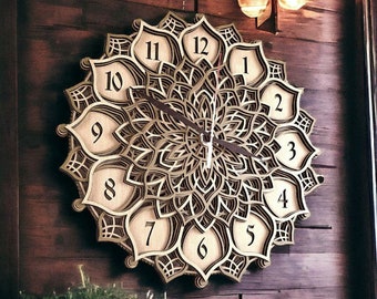 Mandala clock/ Wooden wall clock/ mandala/ 3D mandala clock/ wooden decor.