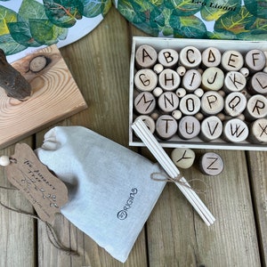 wooden letter set for Reggio Emilia classroom, natural wooden toy, alphabet activity for Waldorf and Motessori schools