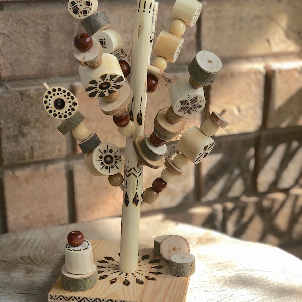 Mini árbol de madera quemada - Juguete educativo para preescolar y jardín de infancia - Aprendizaje basado en la naturaleza, Waldorf, Reggio, Montessori