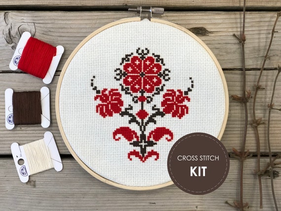 The Tree of Life - DIY Floral Counted Cross Stitch Kit for Beginners - Romanian Embroidery Motif - 6 inch embroidery hoop