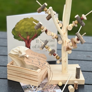 Mini Wooden Tree - Educational Toy/Activity Set for Preschool and Kindergarten - Nature Based Learning, Waldorf, Reggio, Montessori