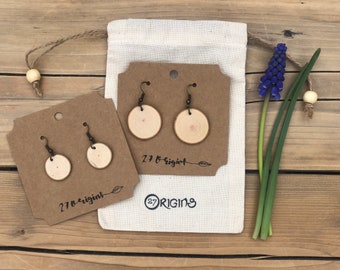 Natural Wooden Round Dangle Earrings - Gift for Her - Wooden Jewelry