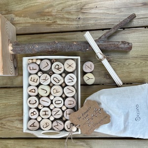 Alphabet tree activity, wooden toy set, Montessori classroom, Reggio Emilia resource, Waldorf material