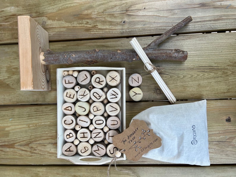Alphabet tree activity, wooden toy set, Montessori classroom, Reggio Emilia resource, Waldorf material