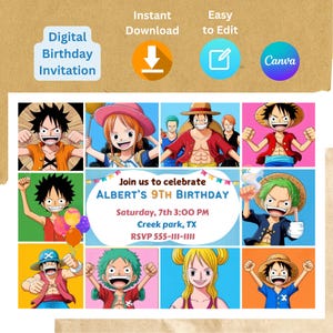 One Piece Birthday Invitation, Editable Birthday Invitation, Printable Birthday Invite, Instant Download, One Piece Luffy Invitation