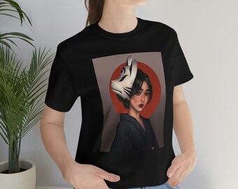 Geisha, Anime Girl, Red Sun, Unisex Jersey Short Sleeve Tee