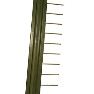May include: A dark green wooden comb with a row of gold metal teeth. The comb is about 10 inches long.