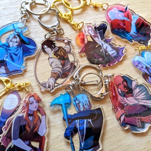 BUNDLE &gt; Castlevania 2&quot; Double Sided Clear Acrylic Keychains - Trevor, Sypha, Alucard, Dracula & Lisa, Carmilla, Lenore, Hector, Isaac