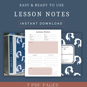 Horse Lesson Journal Gift for Teenage Girl Horse Notebook Simple Equestrian Log Notes for Horse Lesson Guide Horse Lover Gift Printable Page