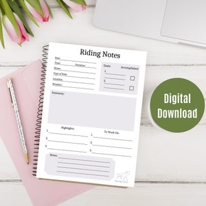 Horse Riding Journal Equestrian Journal Horse Training Log Barrel Racer Gift for Horse Lover Gift Riding Log Notes Planner Horse Printables