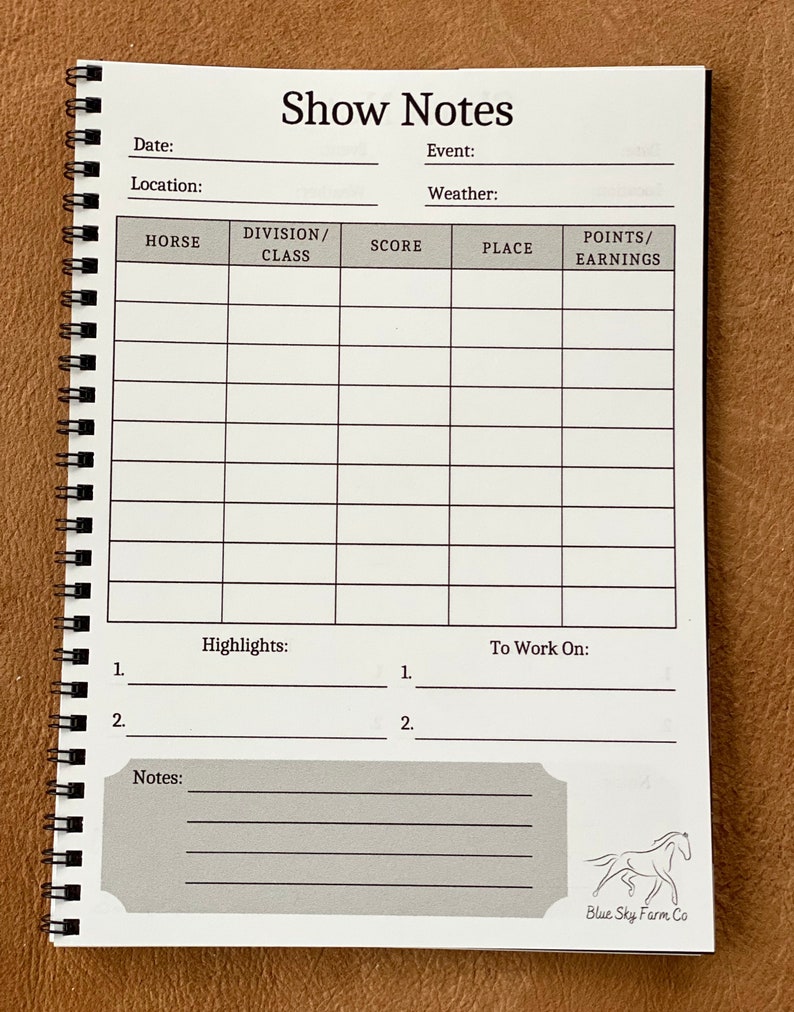 Equestrian Show Note Horse Riding Journal Printable Horse Show Log