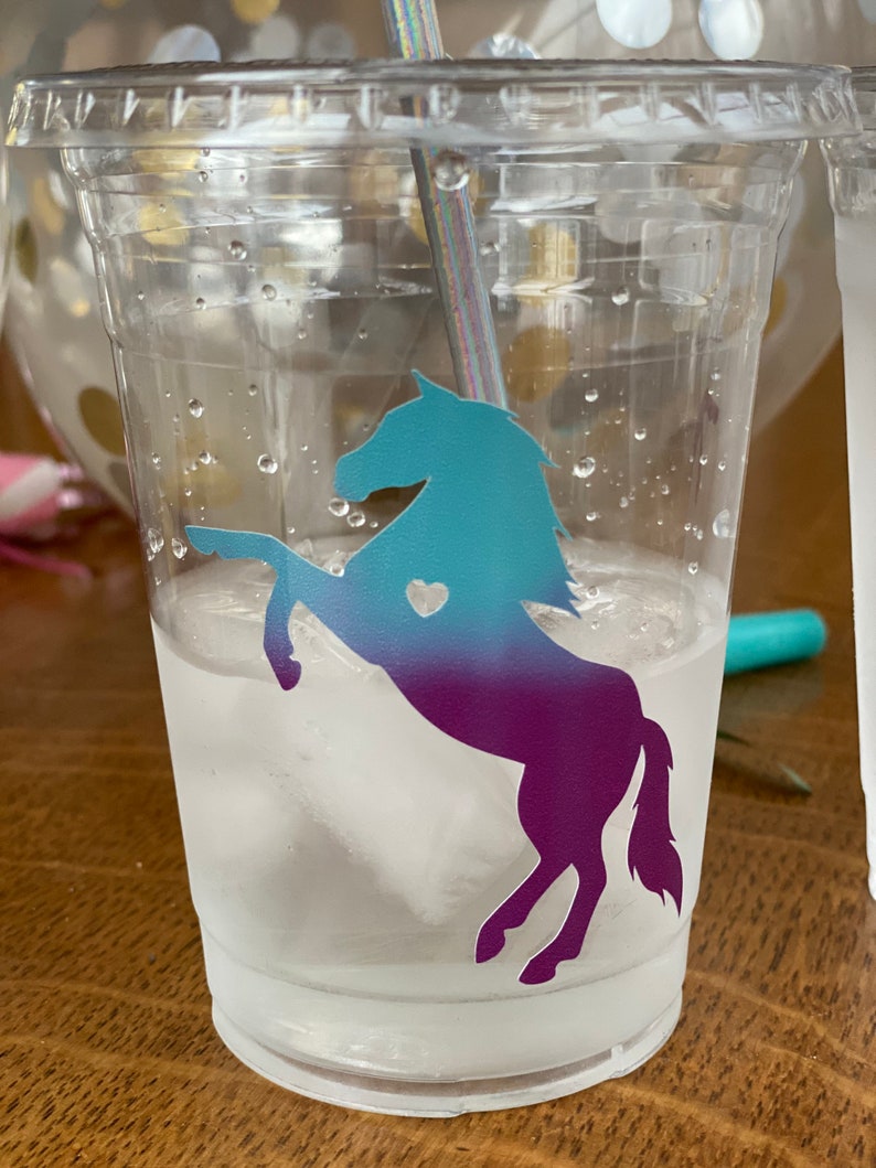 Horse Baby Shower Decor Blue Horse Cup Birthday Party Girl Etsy