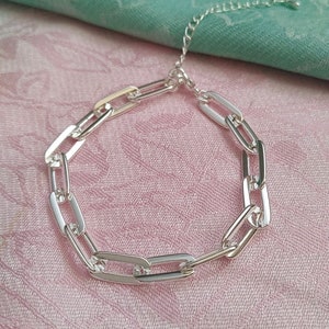 Paperclip Chain Bracelet, Silver Bracelet, Chunky Bracelet, Everyday Bracelet, Gold Layering Bracelet, Stack Bracelet,
