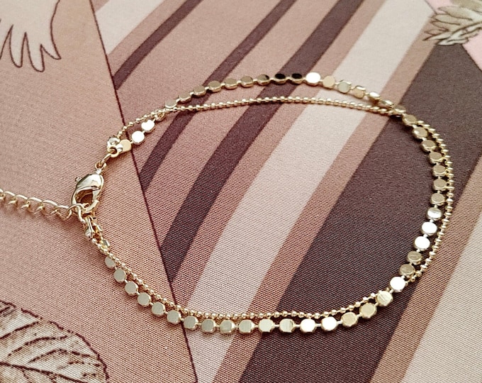 Layered Gold  Bracelet, Double Gold Bracelet, Minimalist Bracelet,  Stacking Bracelet, 14k plated Bracelet