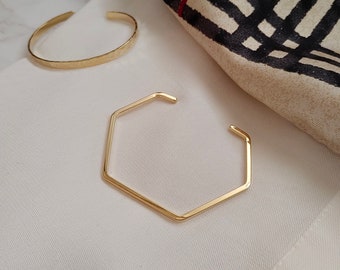 Gold Cuff Bracelet, Hexagon Gold Bracelet, Minimalist Gold Bracelet, Stacking Cuff, Gold Bangle Bracelet, Skinny Bracelet, Everyday Bracelet