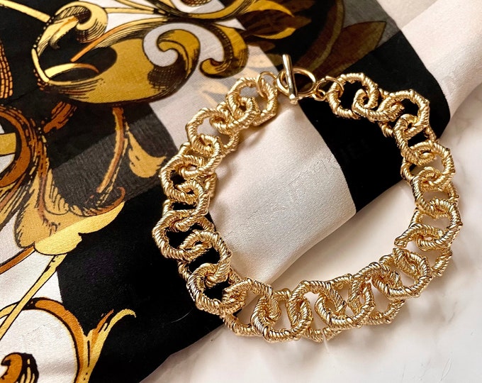 Bold Rope Gold Link Bracelet, Stack Bracelet, Gold Link Bracelet, Chunky Bracelet, Gold Layering Bracelet, Heavy Chunky Bracelet,