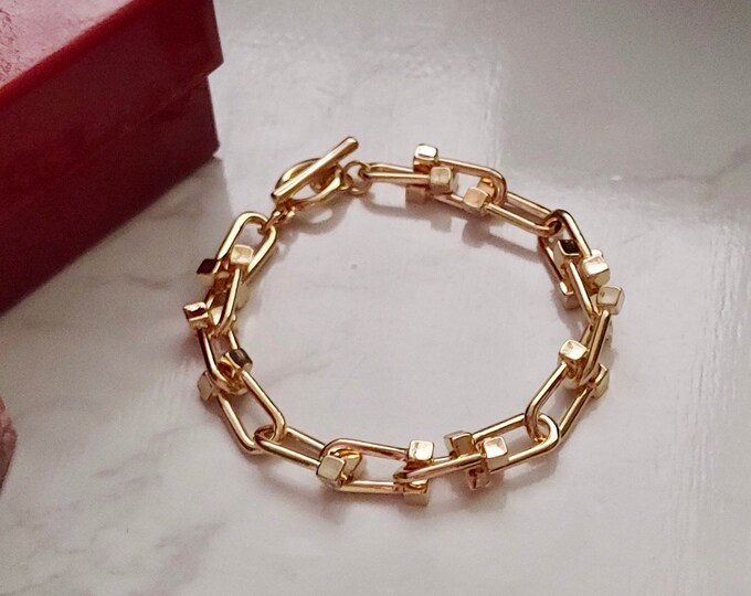 Retro Gold Chain Bracelet, Gold Bracelet, Chunky Bracelet, Everyday Bracelet, Gold Layering Bracelet, Stack Bracelet,