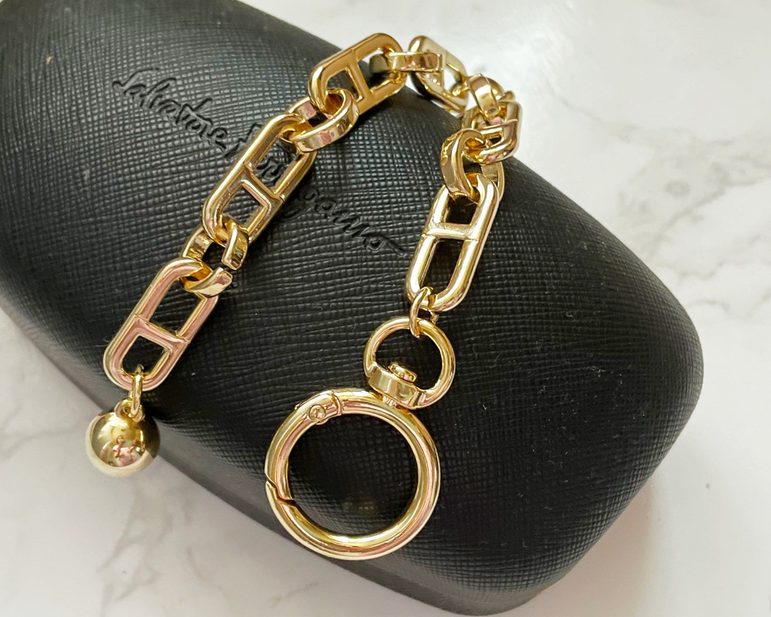 Chunky Flat Mariner Bracelet Gold Link Chain Big Hook - Etsy