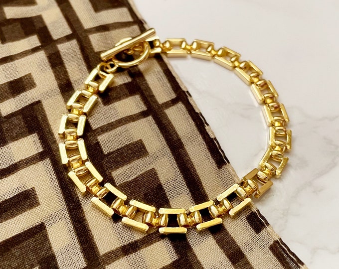 Squared Link Chain Bracelet, Squared Link Bracelet, Minimalist Bracelet,  Stacking Bracelet, 14k plated Bracelet
