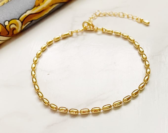 Gold Bead Bracelet, Gold Special Chain Bracelet, Minimalist Bracelet,  Stack Bracelet