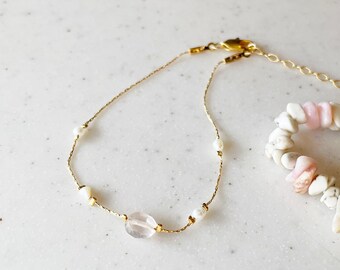 Bracelet en pierre de quartz rose, bracelet en pierre naturelle, bracelet minimaliste