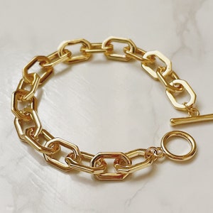 Small Angled Thick Chain Bracelet, Gold Link Chain, Stack Bracelet, Chunky Bracelet, Gold Layering Bracelet, Stacking Bracelet,