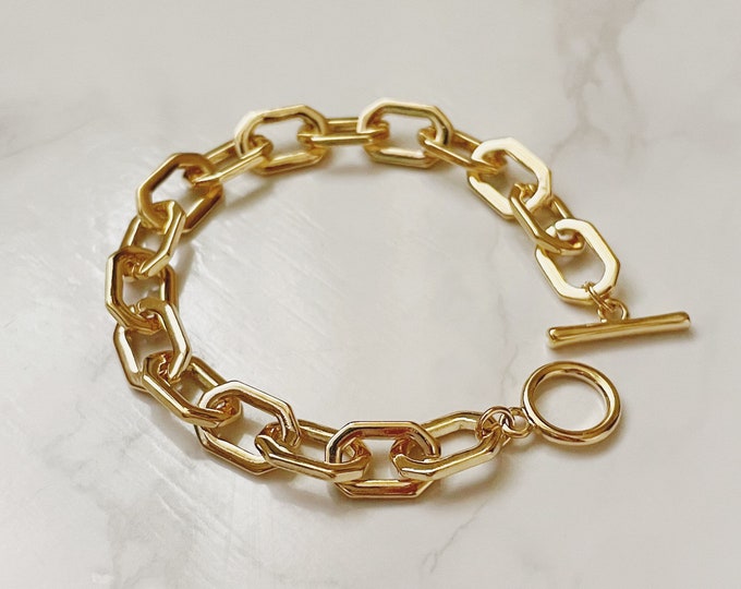 Small Angled Thick Chain Bracelet, Gold Link Chain, Stack Bracelet, Chunky Bracelet, Gold Layering Bracelet, Stacking Bracelet,