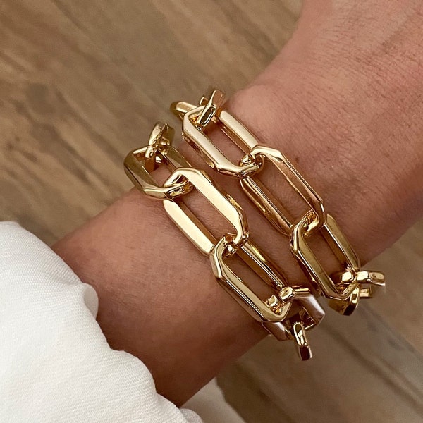 Angled Thick Chain Bracelet, Gold Link Chain, Stack Bracelet, Chunky Bracelet, Gold Layering Bracelet, Stacking Bracelet,