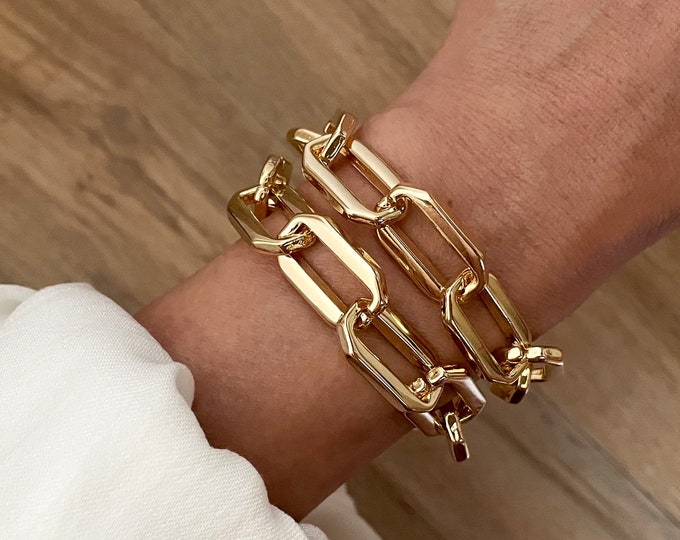 Angled Thick Chain Bracelet, Gold Link Chain, Stack Bracelet, Chunky Bracelet, Gold Layering Bracelet, Stacking Bracelet,