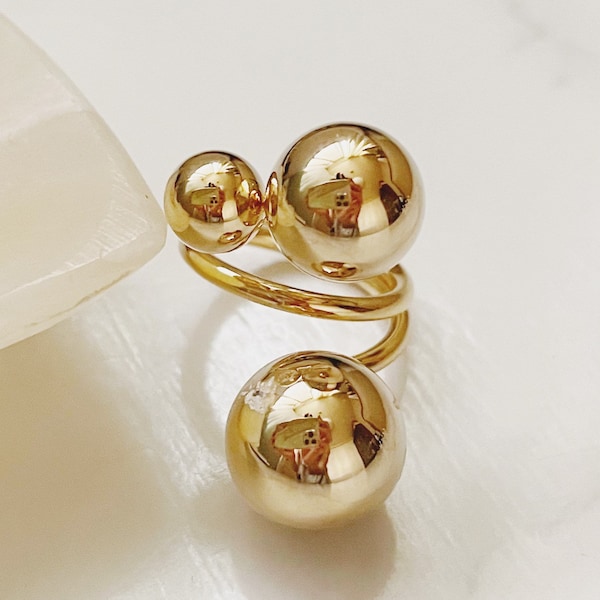 Bague triple boule, bague ouverte, bague bulle audacieuse